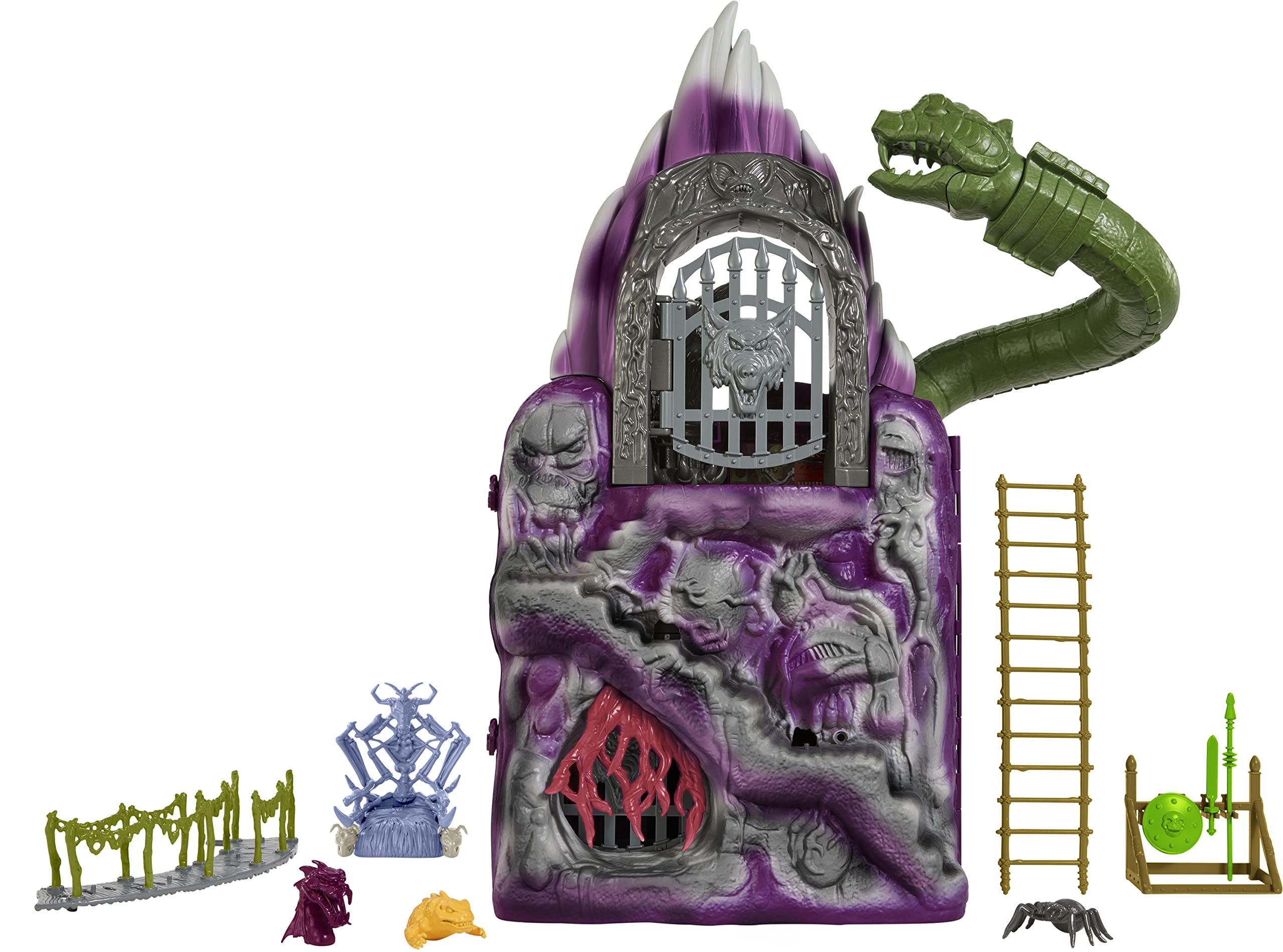 Masters of the Universe Origins Playset Snake Mountain with 2 Figures, Snake and Wolf Head, Dungeon and Skeletor Throne, Escape Tunnel