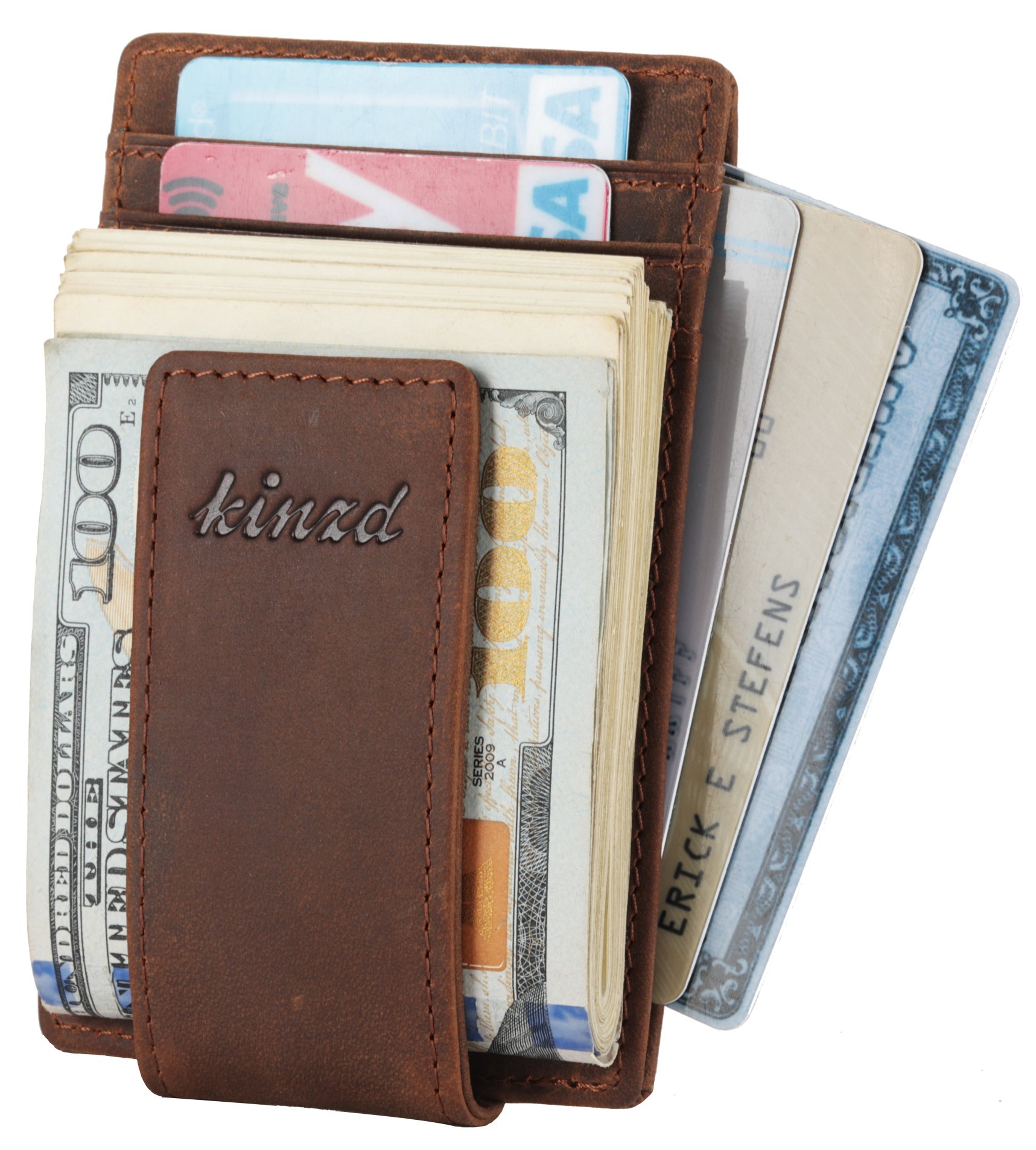 kinzd Money Clip, Front Pocket Wallet, Leather RFID Blocking Strong Magnet thin Wallet