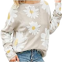 Women's Daisy Patterns Crewneck Sweater 2023 Fall Long Sleeve Hollow Out Knitted Pullover Casual Fashion Cute Tops