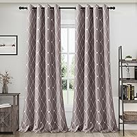 Joywell Coffee Linen Textured 90 inch Curtains for Living Room Embroidered Farmhouse Window Curtains Neutral Grommet Room Darkening Curtains 2 Panels Thick Cotton Curtains Cream Checkered Pattern