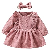 Toddler Kids Baby Girls Casual Long Sleeve Round Neck Solid Color Dress Party Dress Clothes Ballet