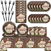 98 Pcs This is My First Rodeo Party Supplies for 24 Guests Western Cowboy 1st Birthday Tableware Set Plates Napkins Tablecloth West Rustic Wood Party Decorations Table Cover Dinnerware Party Favors