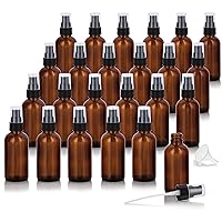 JUVITUS 2 oz / 60 ml Amber Glass Boston Round Bottle with Black Treatment Pump (24 Pack) + Funnel