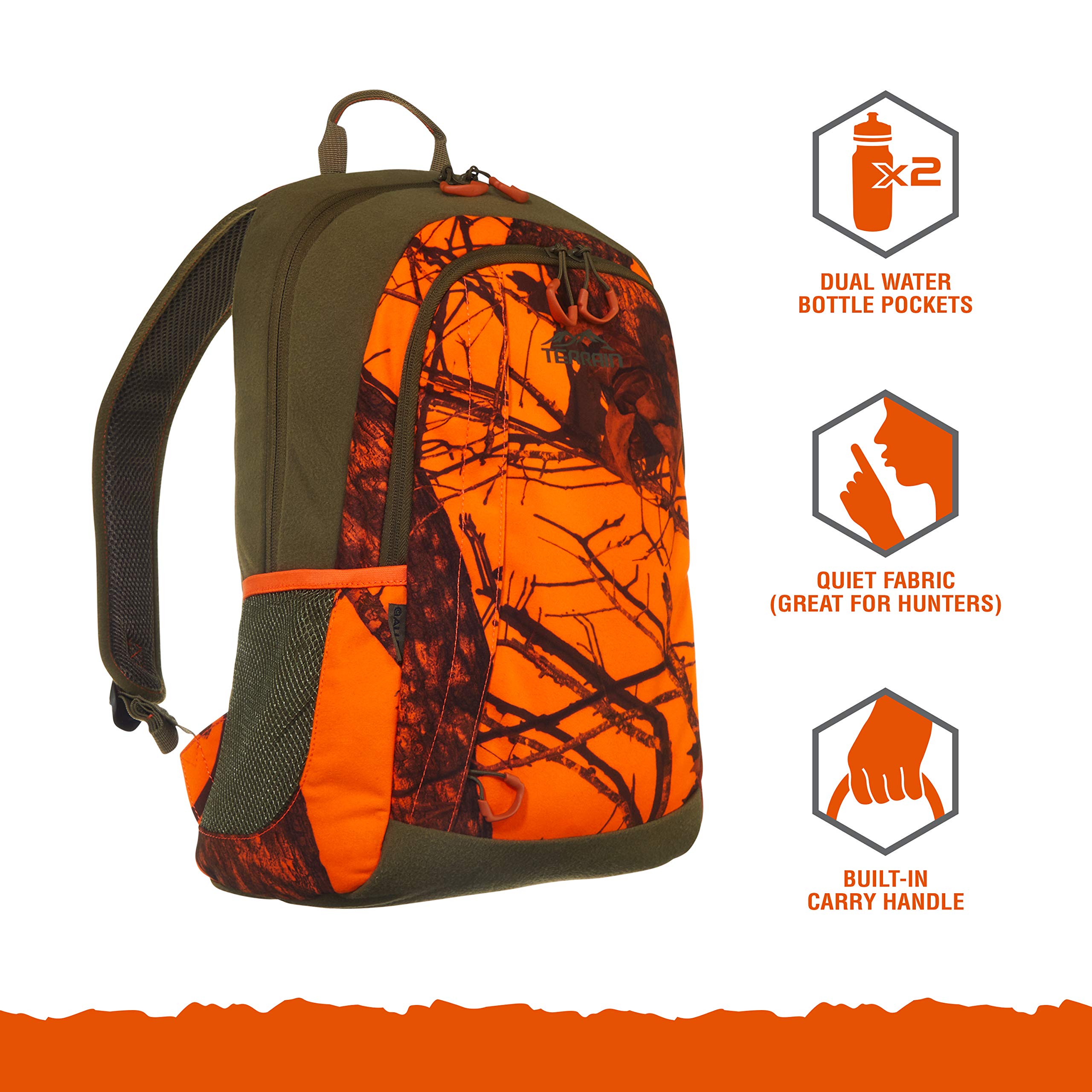 Allen Company Orange Camo Daypack - Hiking, Hunting, Camping Backpack - Orange Camouflage Medium Pack - Backpack for Hiking, Camping or Hunting - Terrain Delta 22.1L Pack: Orange Camo