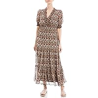 Max Studio Women's Short Smocked Sleeve Tiered Maxi Dress