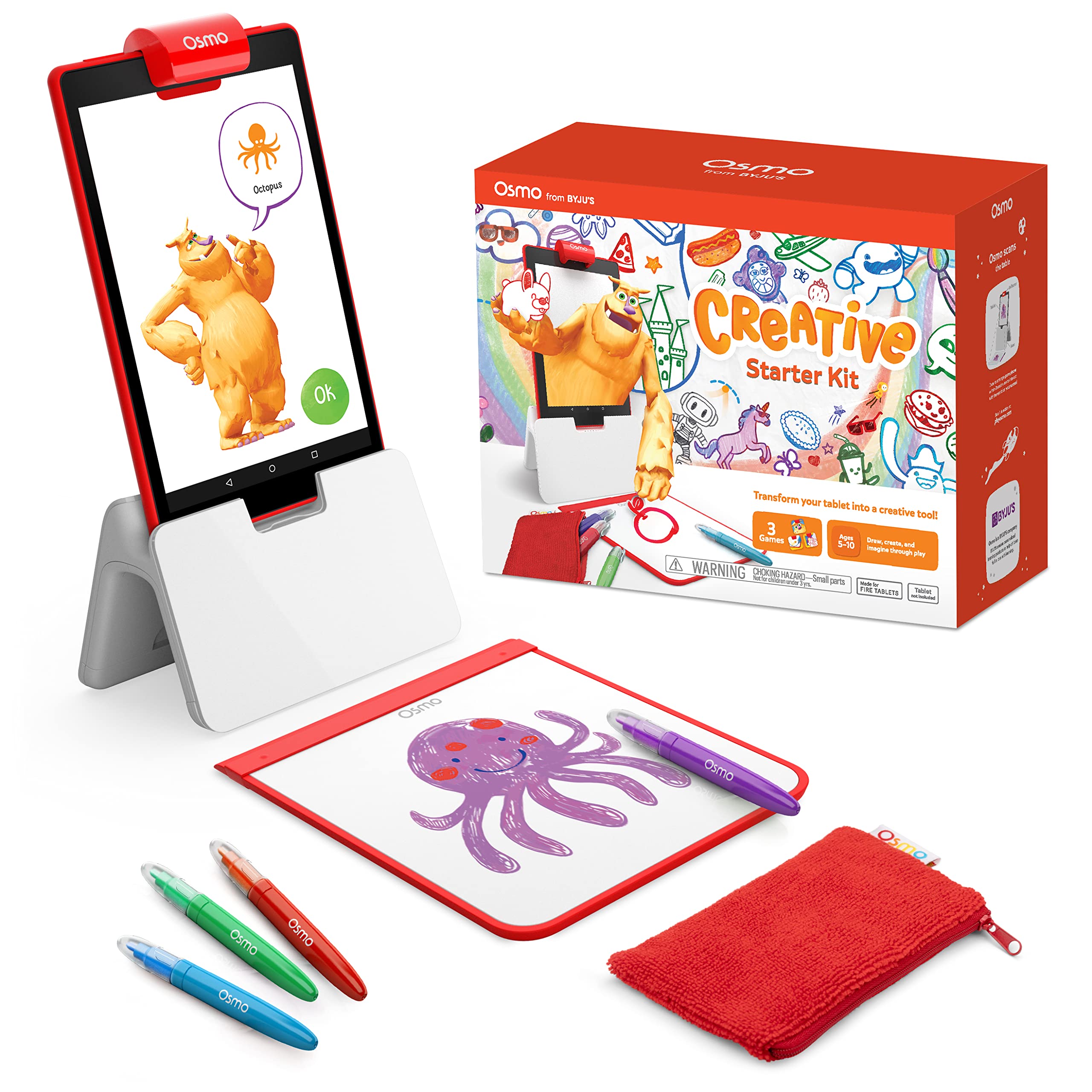 Osmo - Creative Starter Kit for Fire Tablet-3 Educational Learning Games-Ages 5-10-Creative Drawing & Problem Solving/Early Physics-STEM Toy Gifts-Kids(Osmo Fire Tablet Base Included-Amazon Exclusive)
