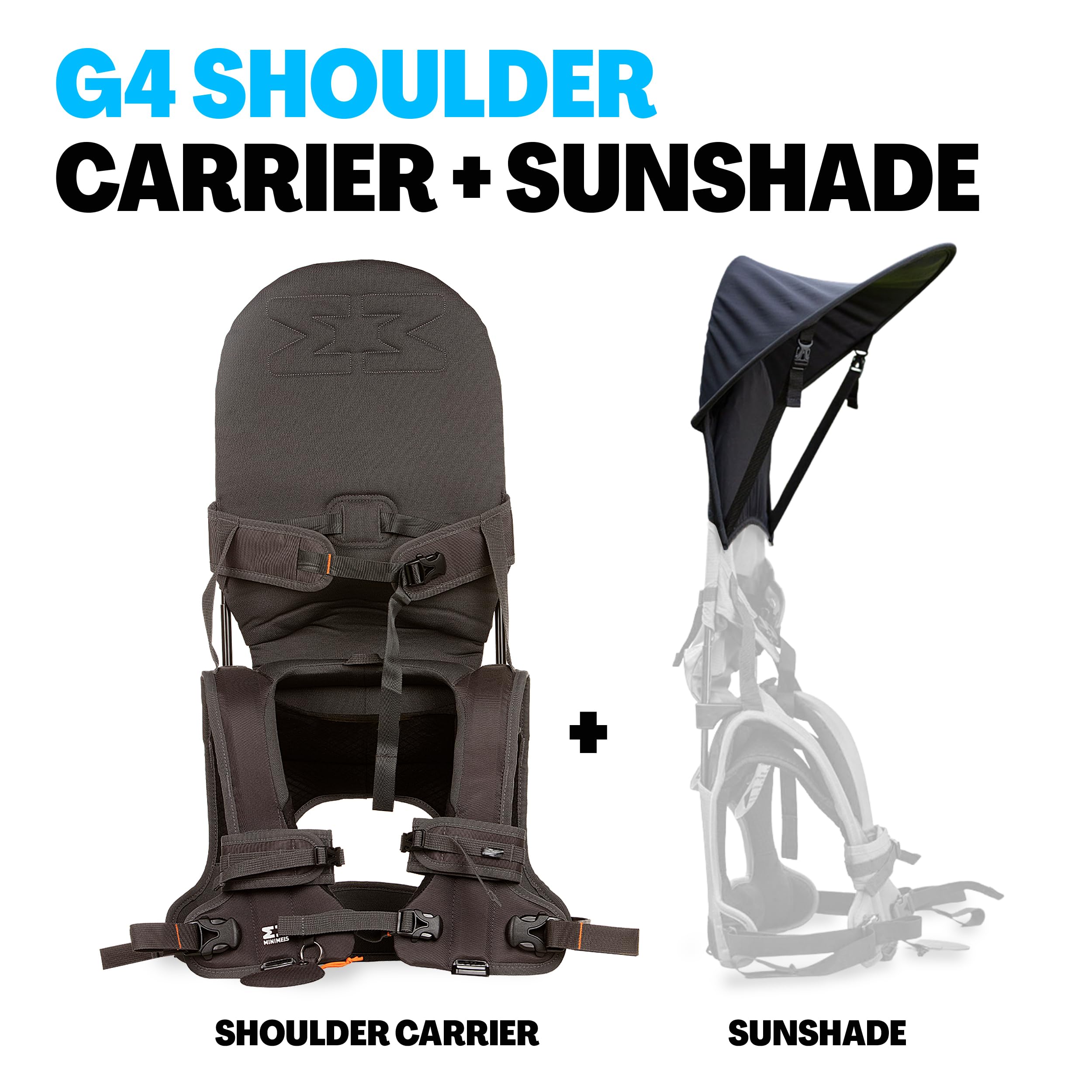 MiniMeis G4 - Lightweight Child Shoulder Carrier and Sunshade Bundle - Made for Kids 6 Months to 4 Years Old - Dark Grey