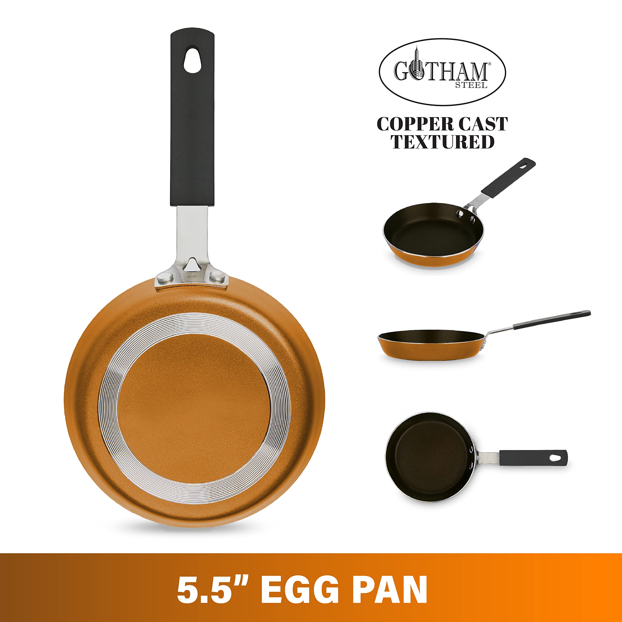 GOTHAM STEEL Mini Nonstick Egg Pan & Omelet Pan – 5.5” Single Serve Egg Frying Pan Nonstick/Skillet, Diamond Infused, Small Frying Pan Designed for Eggs Pancakes, Non Toxic, Dishwasher Safe – Copper