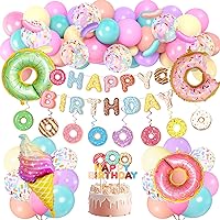 Donut Birthday Party Decorations for Girls, Donut Balloons Arch Kit Grow Up Party Supplies Kids Two Sweet Birthday Banner Cutouts Sprinkle Pastel Balloon Cupcake Topper Baby Shower Decorations