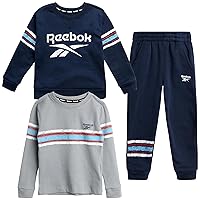 Reebok Boys Sweatsuit - 3 Piece Long Sleeve T-Shirt and Knit Jogger Sweatpants - Playwear Clothing Set for Toddler Boys, 2T-7