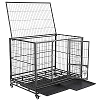 Yaheetech 42-inch Heavy Duty Metal Pet Dog Cage Crate for The House Indoor Outdoor for Small/Medium/Large Dogs w/Double Doors & Locks & Double Tray & Lockable Wheels Black