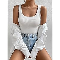 Women's Tops Sexy Tops for Women Women's Shirts Solid Ribbed Knit Tank Top (Color : White, Size : Small)