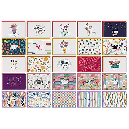Dessie 100 Unique Thank You Cards Bulk - Blank Note Cards with 100 Different, Colorful Designs, No repetition. Colorful Envelopes, Gold Seals and Sturdy Storage Box.