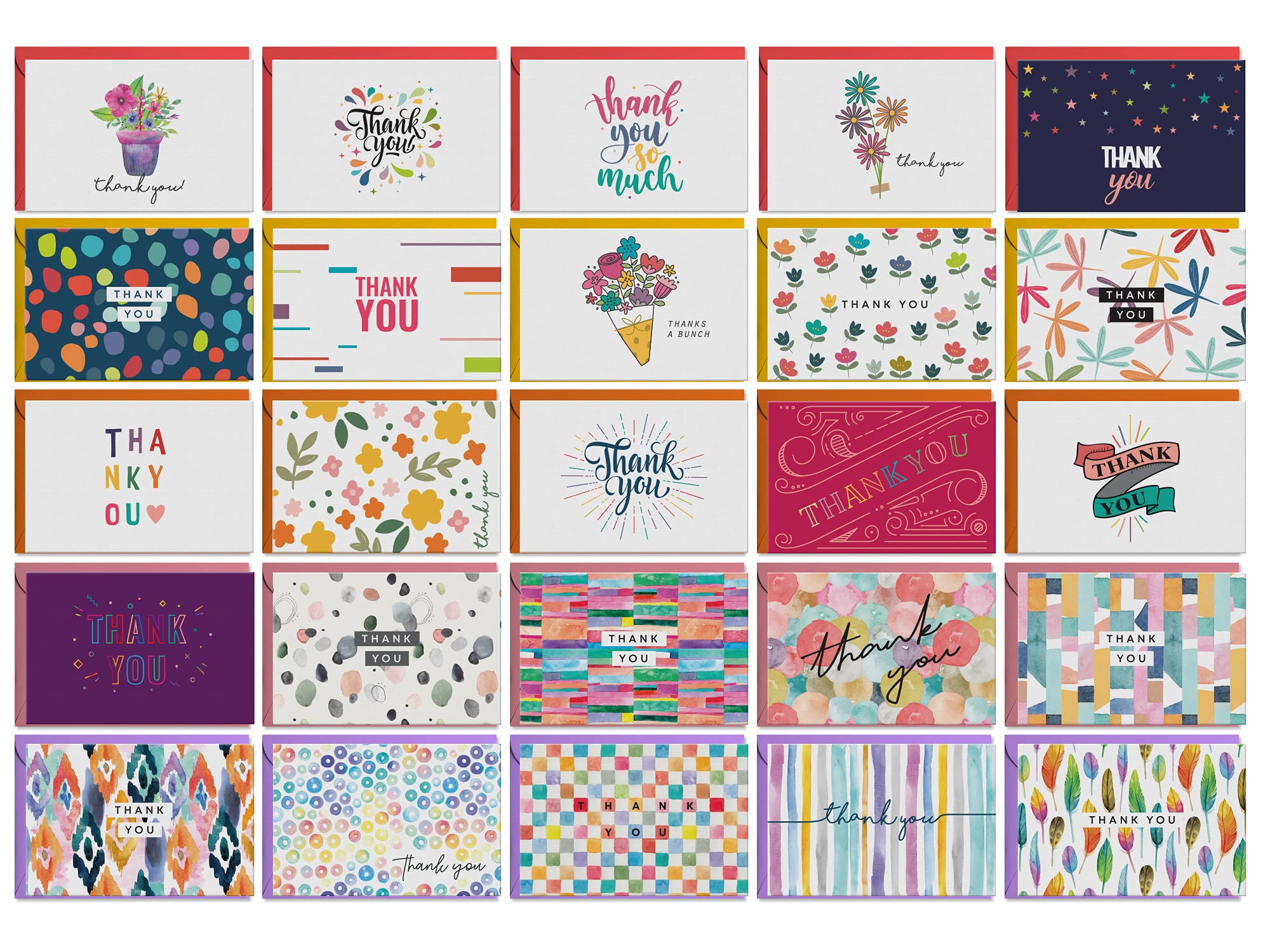 Dessie 100 Unique Thank You Cards Bulk - Blank Note Cards with 100 Different, Colorful Designs, No repetition. Colorful Envelopes, Gold Seals and Sturdy Storage Box.