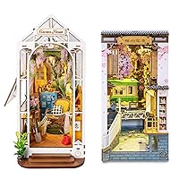 ROBOTIME DIY Book Nook Kit 3D Creative Bookend Garden House TGB06 + Sakura Tram TGB01