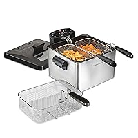 Hamilton Beach Triple Basket Electric Deep Fryer, 4.7 Quarts / 19 Cups Oil Capacity, Lid with View Window, Professional Style, 1800 Watts, Stainless Steel (35034)