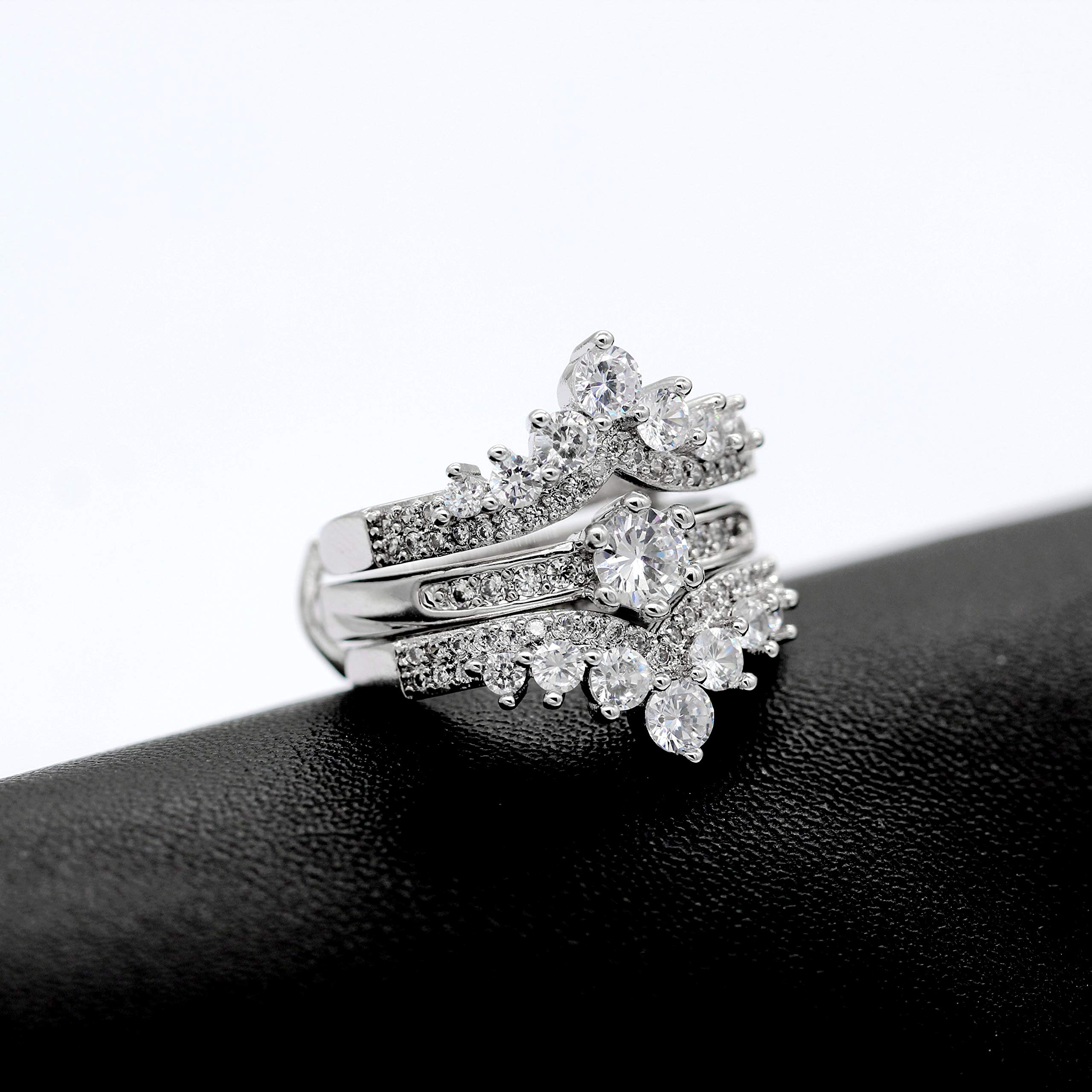 Uloveido Simulated Diamond Princess Crown Ring Wraps and Enhancers Wedding Engagement Rings Guard Enhancer