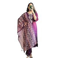 Traditional Indian Casual Wear Purple Pure Kurti With Chanderi Dupatta in Digital Print Kurti Set 501e