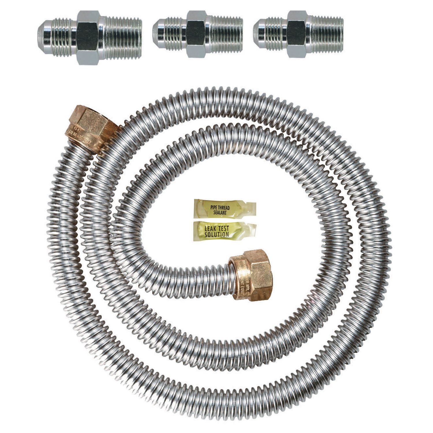 Dormont Supr-Safe Gas Appliance Connector Kit - 5/8 In. OD (1/2 In. ID) 1/2 In. MIP X 1/2 In. MIP X 3/4 In. MIP X 48 In. Length Uncoated, (0145811) 30-3131KIT-48B, Silver