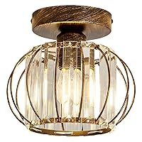 YYJLX Semi Flush Mount Ceiling Light Fixture E26 Mini Crystal Chandelier Oil Rubbed Bronze Small Ceiling Lamp for Entryway Bedroom Bathroom Hallway Closet Foyer Light