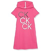 Calvin Klein Girls' Performance Logo Sweatshirt Dress, Fleece Hoodie with Long Or Short Sleeves