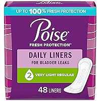 Poise Daily Incontinence Panty Liners, 2 Drop Very Light Absorbency, Regular, 48 Count of Pantiliners, Packaging May Vary