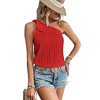 Milumia Women's Swiss Dots One Shoulder Top Casual Knot Sleeveless Blouse Tank Tops