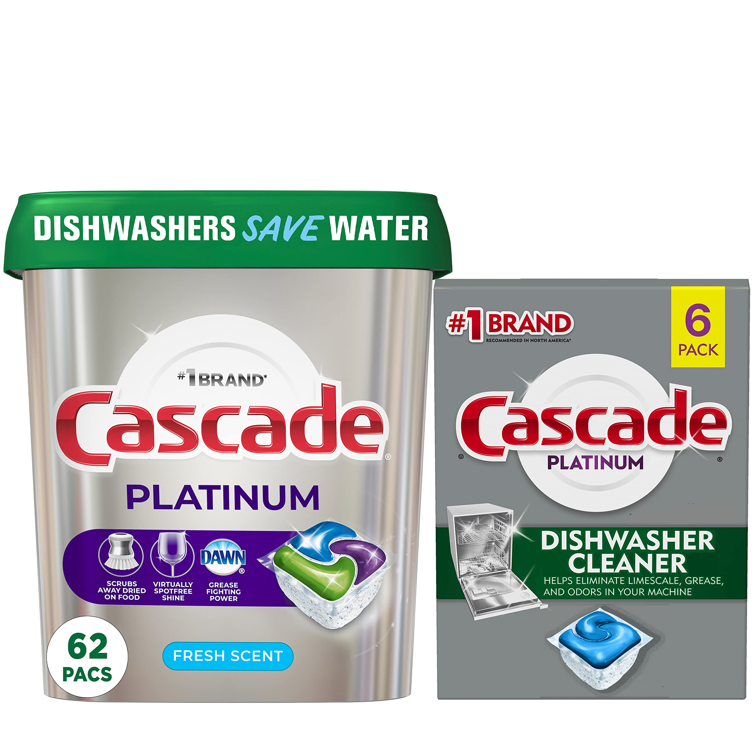 Cascade Platinum Dishwasher Pods and Dishwasher Cleaner Dishwashing Bundle