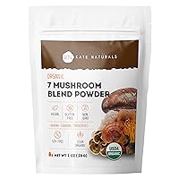 Kate Naturals Organic 7 Mushroom Blend Powder (1oz) - 100% Organic, Rich in Vitamins and Minerals, Antioxidants, Mushroom Superfood, Natural Immune Support, and Energy Booster. Resealable Bag.