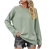 Women's Oversized Lightweight Sweater Drop Shoulder Crewneck Knit Pullover 2023 Fall Tunic Solid Color Jumper Tops