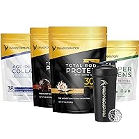 Transformation Vanilla & Chocolate Protein Powder | Super Greens Superfood Green Juice Powder | Grass-Fed Hydrolyzed Collagen Peptides Powder | Transformation Performance Shaker BlenderBottle