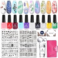 Biutee Nail Stamping Polish Nail plates stamper kits10 Pcs Nail Stamping Plates 1 Stamper Scraper Set 10 Colors Special Polish 6ML Air dry gift box