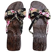 ERINGOGO 1pair Clogs Wooden Heeled Mules Wooden Mules Sandalias para Mujer Sandals for Women Geta Sandals Sandalias para Mujer Women Summer Shoes Wooden Shoes Sole: Rubber Miss Thong Black