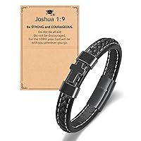 UNGENT THEM Mens Cross Leather Bracelet Romantic Birthday Valentines Day Christmas Christian Graduation Easter Gifts for Men Boys