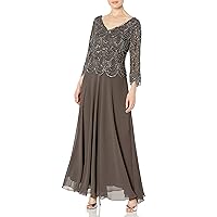 J Kara Women's Petite 3/4 Sleeve with Scallop Beaded Pop Over Gown