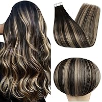 Fshine Tape In Hair Extensions Human Hair Black Highlights Blonde Hair Extensions Tape in 22inch 20Pcs 50Grams Double Sided Hair Extensions Real Human Hair Remy Human Hair extensions