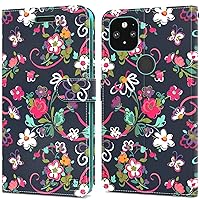 CoverON Wallet Pouch Designed for Google Pixel 5a Leather Case, RFID Blocking Flip Folio Stand Phone Cover - Floral Design