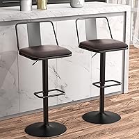 Metal Swivel Barstools Set of 2, Enlarged PU Leather Seat with Metal Back, Adjustable from 24