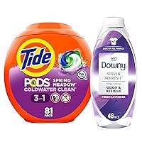 Tide PODS 3 In 1 HE Turbo Laundry Detergent Soap Pods, Spring Meadow, 81 Count & Downy RINSE & REFRESH Laundry Odor Remover And Fabric Softener, HE Compatible, Fresh Lavender, 48 fl oz