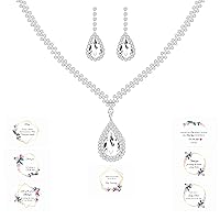 Pretty Rhinestone Crystal Bridesmaid Jewelry Set Teardrop Stud Dangle Earrings and Necklace for Wedding Day