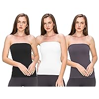 Kurve Medium Length Tube Top with Built-in Shelf Bra, UV Protective Fabric UPF 50+ (Made with Love in The USA), Black/White/Charcoal Set, Medium-Large