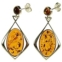 Baltic amber and sterling silver 925 designer cognac dangling stud earrings jewellery jewelry