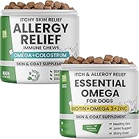 Allergy Relief Dog Chews + Omega 3 for Dogs - for Dry Itchy Skin - Skin & Coat Supplement