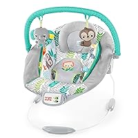 Bright Starts Comfy Baby Bouncer Soothing Vibrations Infant Seat - Taggies, Music, Removable Toy-Bar, 0-6 Months Up to 20 lbs (Jungle Vines)