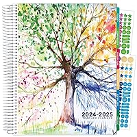 Aug 2024-Jul 2025 Deluxe Teacher Planner Notebook 8.5x11 Daily Weekly Monthly Organizers with 7 Periods, Pocket Folder, Dated Calendar, Page Tabs, Bookmark and Planning Stickers (Tree Seasons)