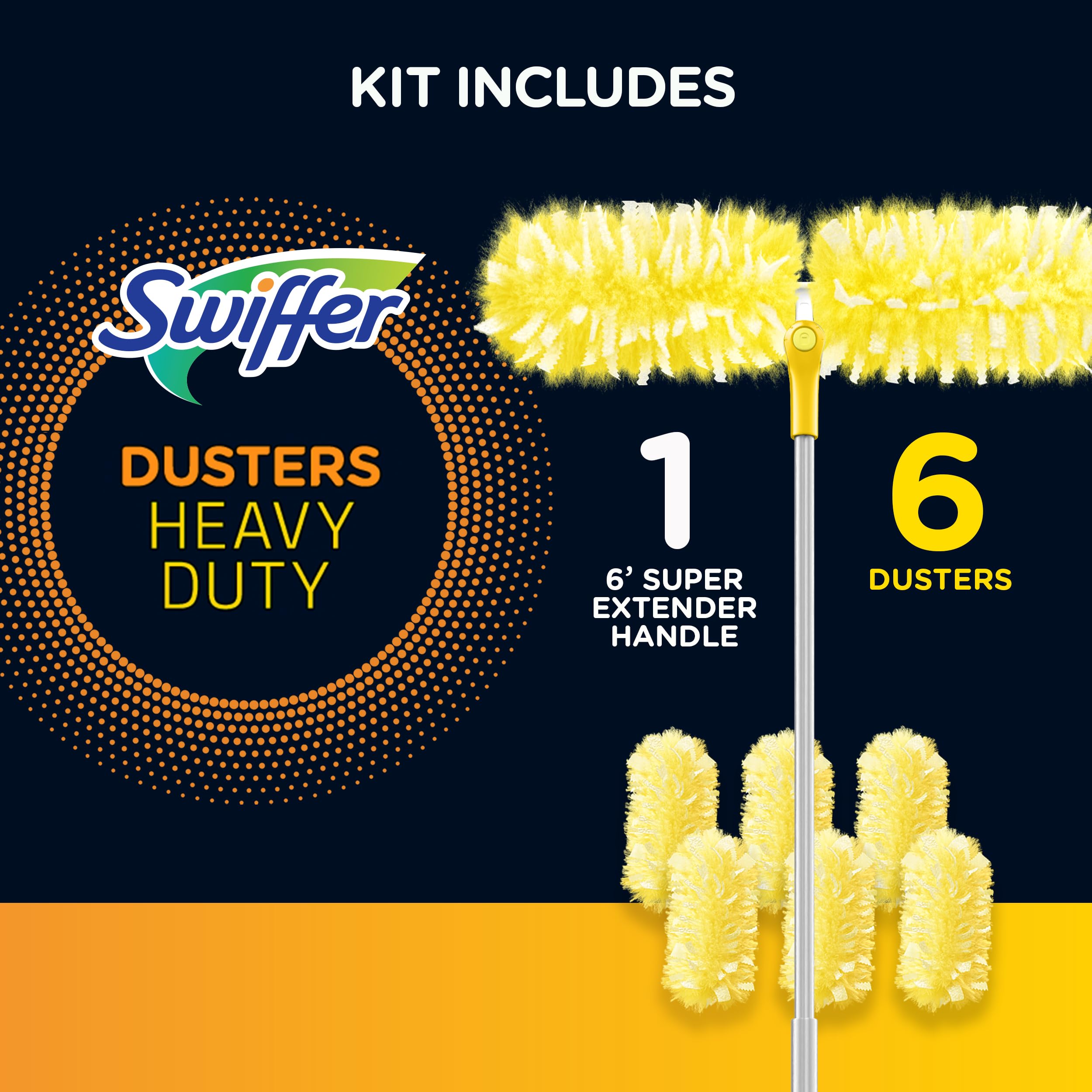 Swiffer Ceiling Fan Duster Super Extender Handle Starter Kit, 6 Heavy Duty Refills