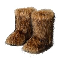 Women's Faux Fur Boots Winter Mid-Calf Snow Boots Fuzzy Fluffy Furry Fashion Short Snow Boots
