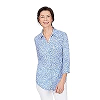 Foxcroft Women's Zoey Coral Reef Creased Shirt, Malibu Blue, 4
