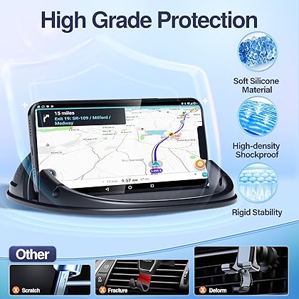Loncaster Car Phone Holder, Car Phone Mount Silicone Car Pad Mat for Various Dashboards, Slip Free Desk Phone Stand Compatible with iPhone, Samsung, Android Smartphones, GPS Devices and More, Black
