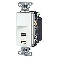 Bryant Electric USBB102W 15 Amp 125V Decorator USB Switch Combination Charger, White